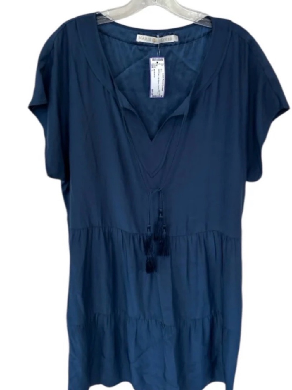 Marie Oliver 100% silk Navy V-Neck Tassel dress